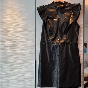 SHEIN Black Faux Leather Ruffle Dress